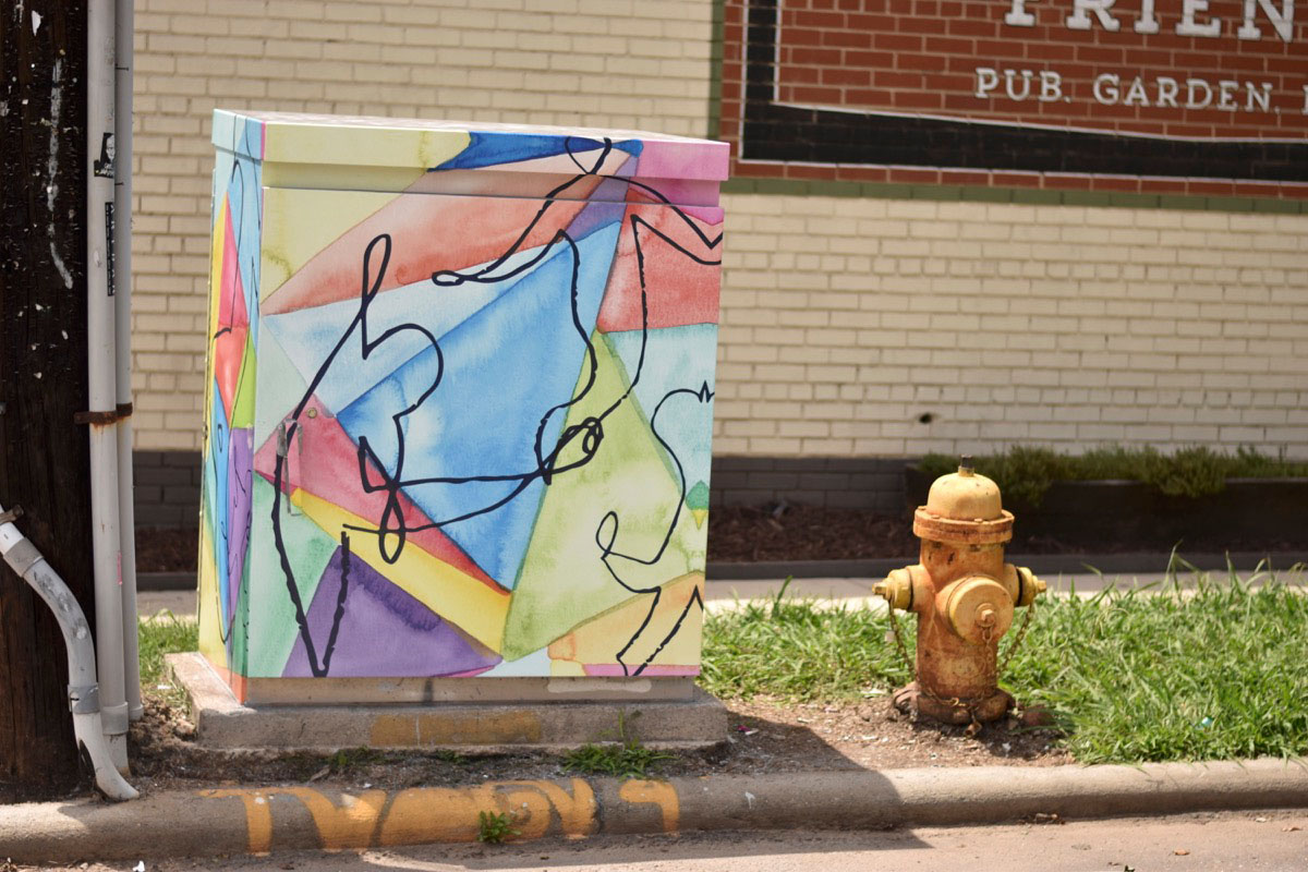 The first signal cabinet wrap in Charlotte, NC created by Laurie Smithwick. Installed at the corner of Thomas Ave. and Central Ave. in Plaza Midwood.