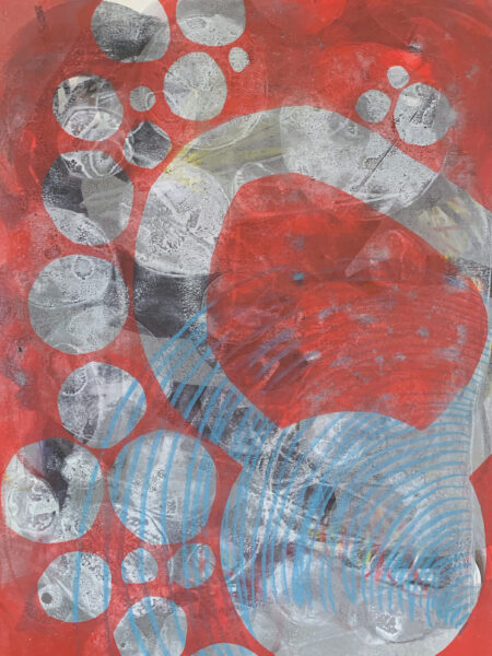 What's the News - Gelatin monotype print and watercolor on bristol, from the Windows series by Laurie Smithwick