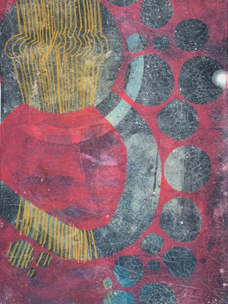 Heartstrings - 19"x24"Gelatin monotype print and crayon on bristol, from the Windows series by Laurie Smithwick