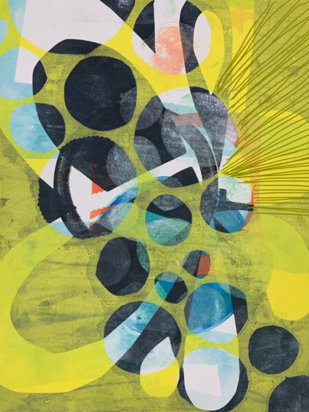 Urban Symphonic - 17"x14" Gelatin monotype print and marker on bristol, from the Windows series by Laurie Smithwick