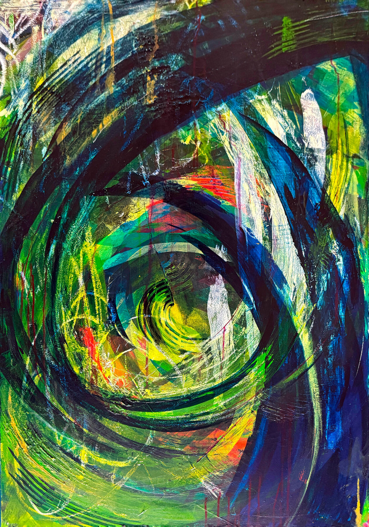 Abstract acrylic painting, 48x30 on canvas, by Charlotte artist Laurie Smithwick. Part of the Not Quiet series.