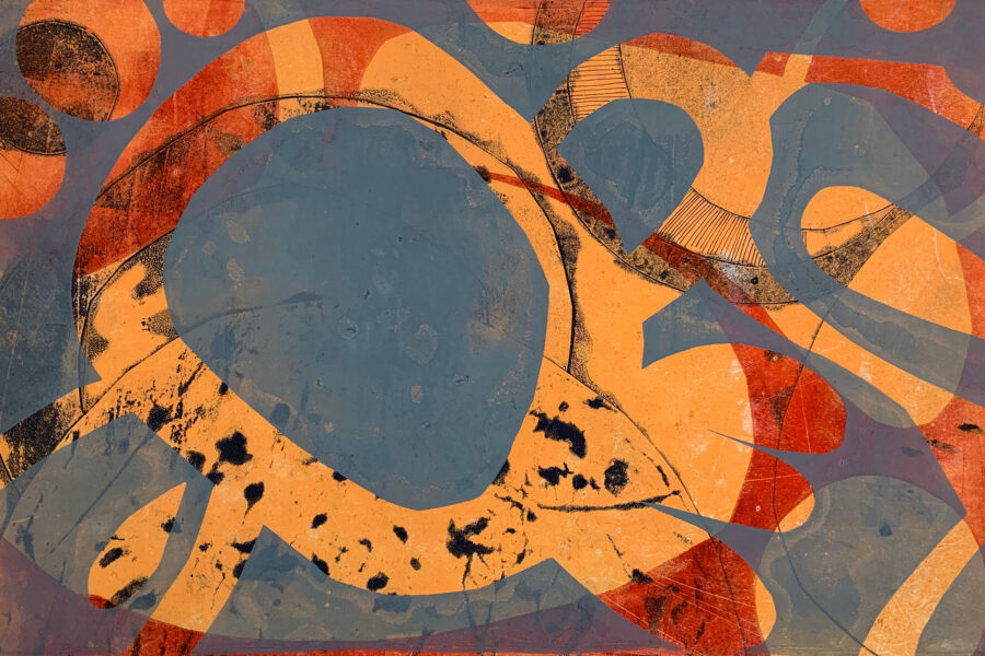 Altamira - 19x24in, Gelatin monotype print and ink on bristol, from the Windows series by Laurie Smithwick