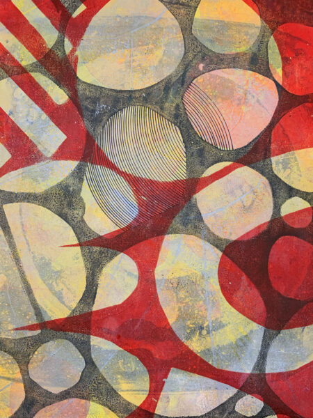 Autumn Creek - Gelatin monotype print and crayon on bristol, from the Windows series by Laurie Smithwick