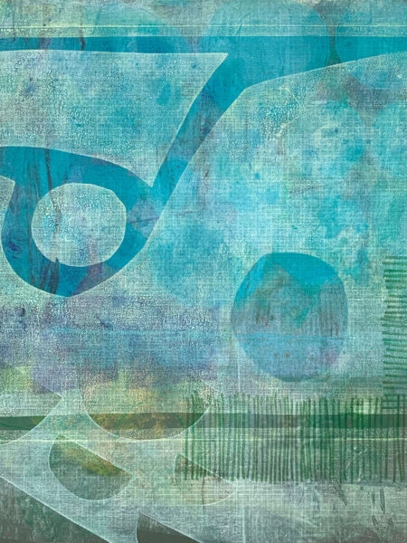 Grace Note - 12x12in Gelatin monotype print and crayon on bristol, from the Windows series by Laurie Smithwick