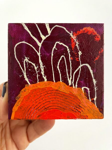This Portal Leads to the Other Side of the Horizon. 3x3in acrylic on canvas from the Tiny Portals series by Laurie Smithwick