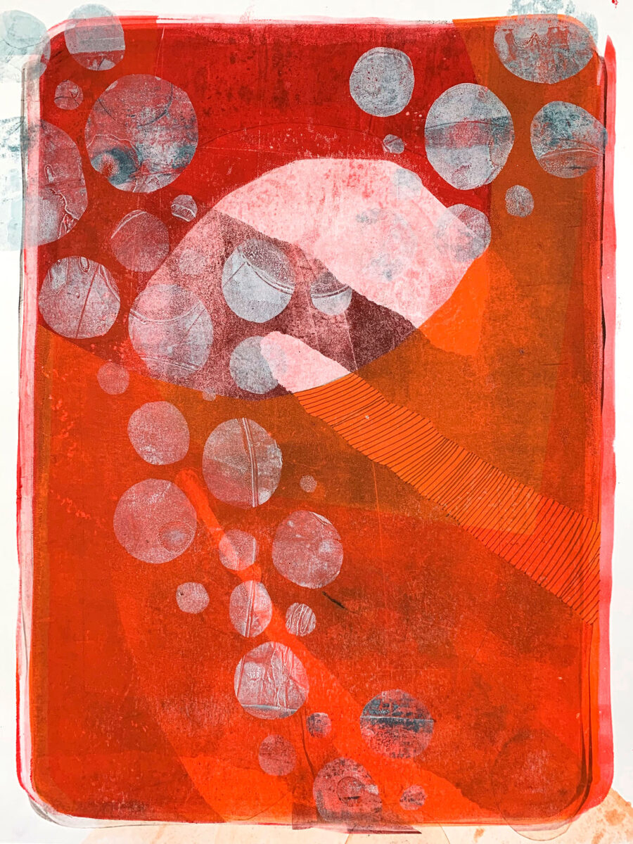 Incandescence - Gelatin monotype print and marker on bristol, from the Windows series by Laurie Smithwick