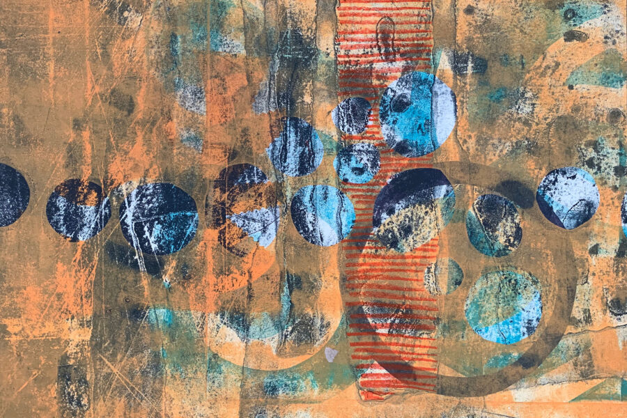 The Scream - Gelatin monotype print and crayon on bristol, from the Windows series by Laurie Smithwick