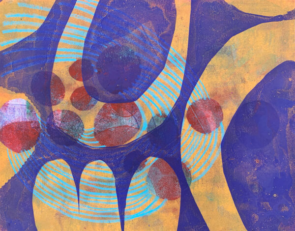 Tidepool - Gelatin monotype print and Neocolor on bristol, from the Windows series by Laurie Smithwick