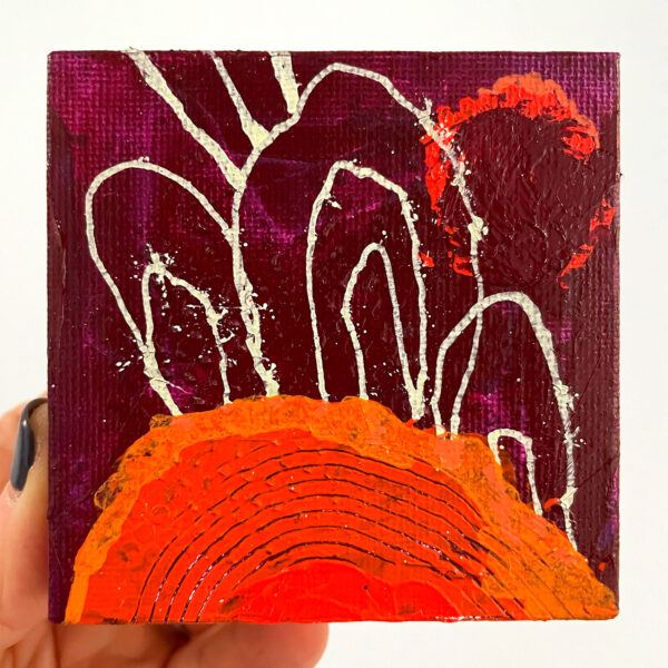 This Portal Leads to the Other Side of the Horizon. 3x3in acrylic on canvas from the Tiny Portals series by Laurie Smithwick