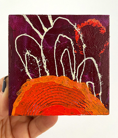 This Portal Leads to the Other Side of the Horizon. 3x3in acrylic on canvas from the Tiny Portals series by Laurie Smithwick