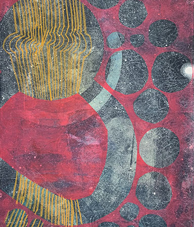 19"x24"Gelatin monotype print and crayon on bristol, from the Windows series by Laurie Smithwick
